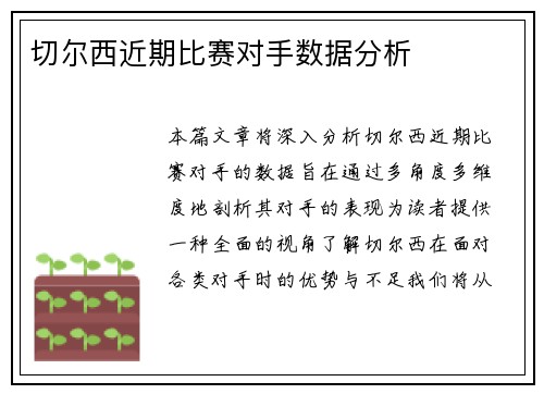 切尔西近期比赛对手数据分析