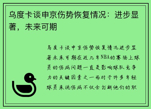 乌度卡谈申京伤势恢复情况：进步显著，未来可期